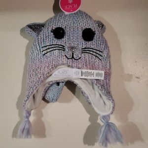 Infant kitten hat & mitten set sparkling knit